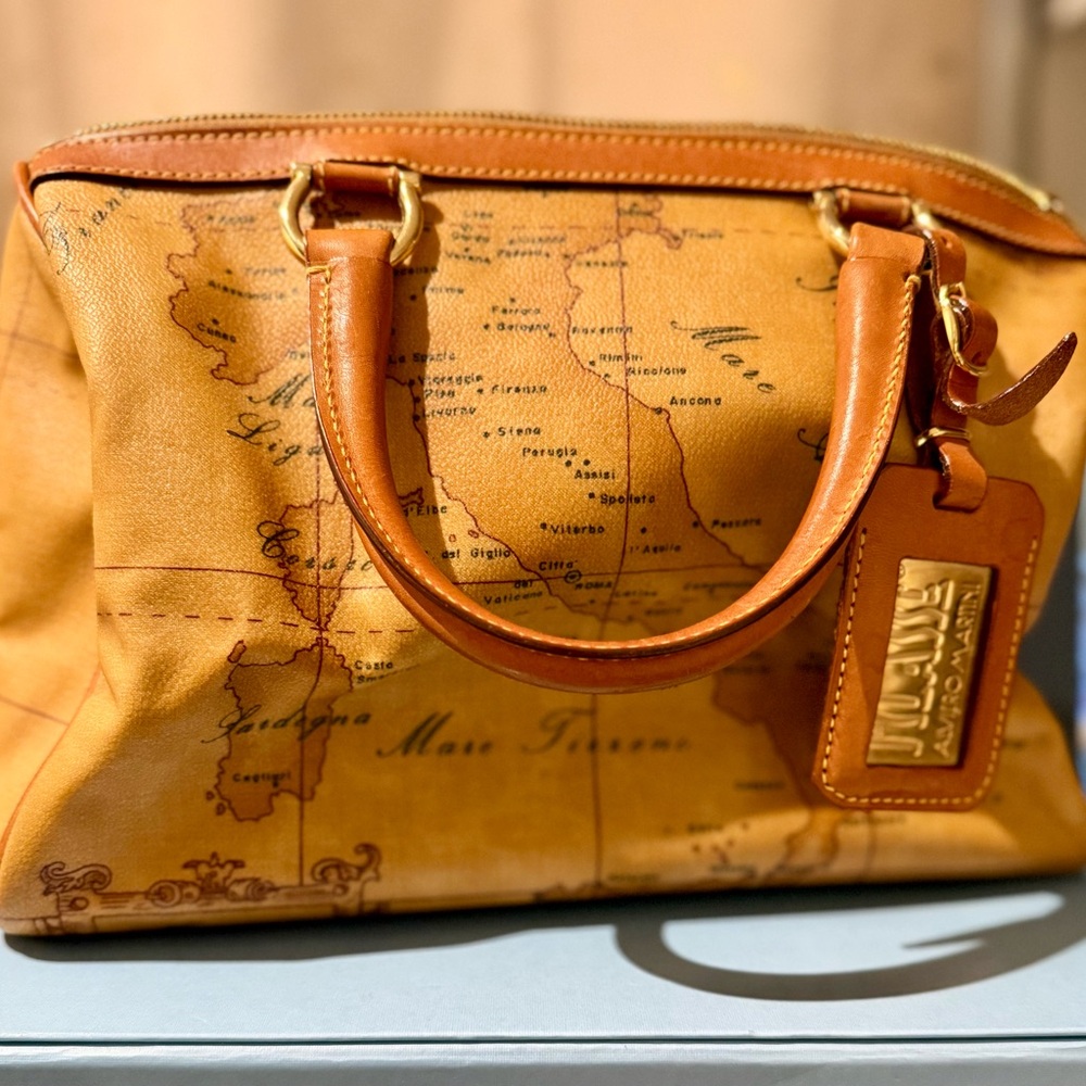 Alviero Martini Tan Map Design Satchel